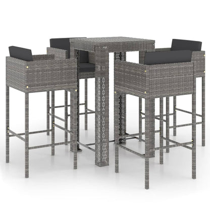 5-tlg. Gartenbar-Set mit Kissen Poly Rattan Grau