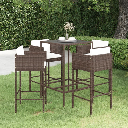 5-tlg. Gartenbar-Set mit Kissen Poly Rattan Braun