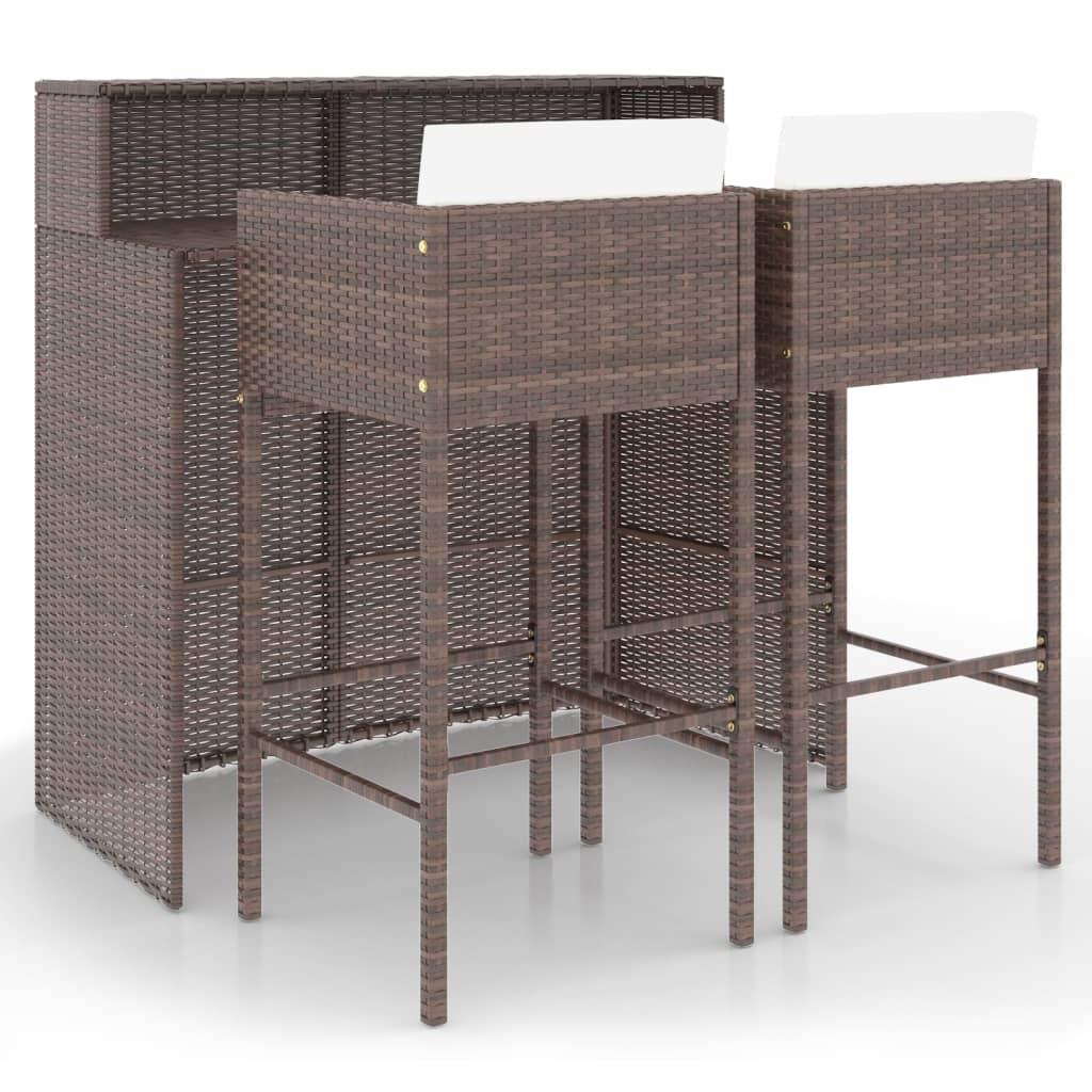 3-tlg. Gartenbar-Set mit Kissen Poly Rattan Braun