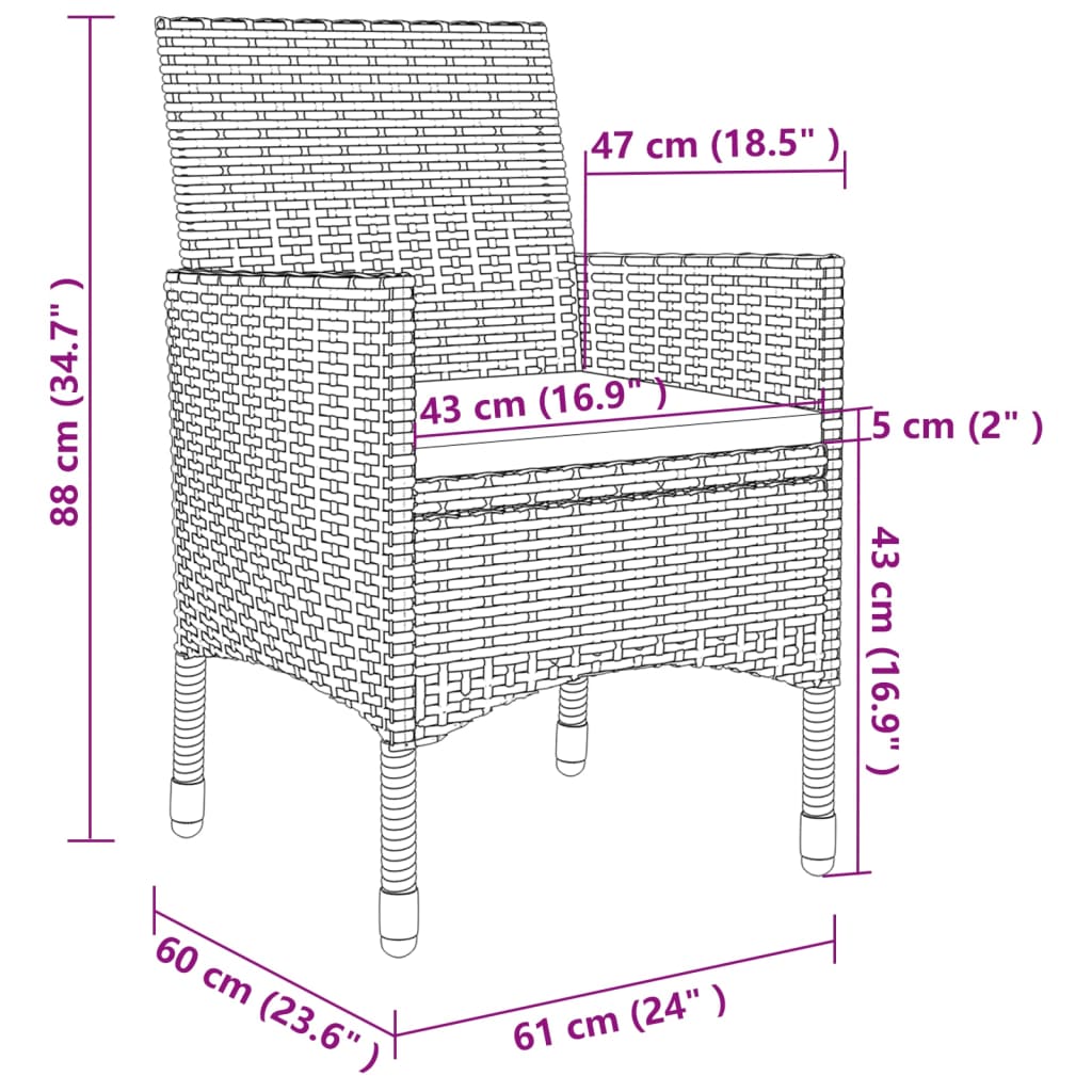 9-tlg. Garten-Essgruppe mit Kissen Poly Rattan Grau