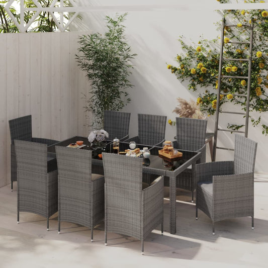 9-tlg. Garten-Essgruppe mit Kissen Poly Rattan Grau