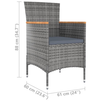 5 uds. Conjunto de comedor de jardín con cojines de poliratán gris