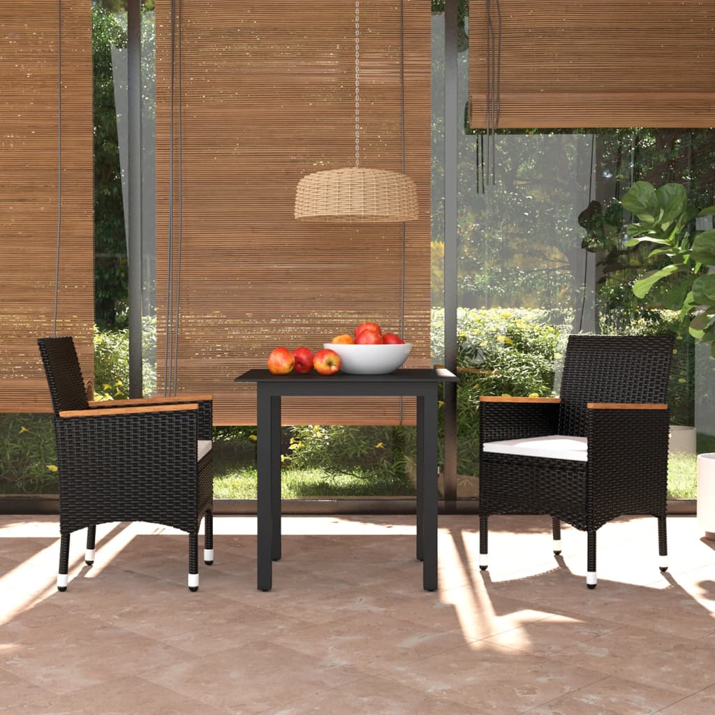 3-tlg. Garten-Essgruppe mit Kissen Poly Rattan Schwarz Medium 