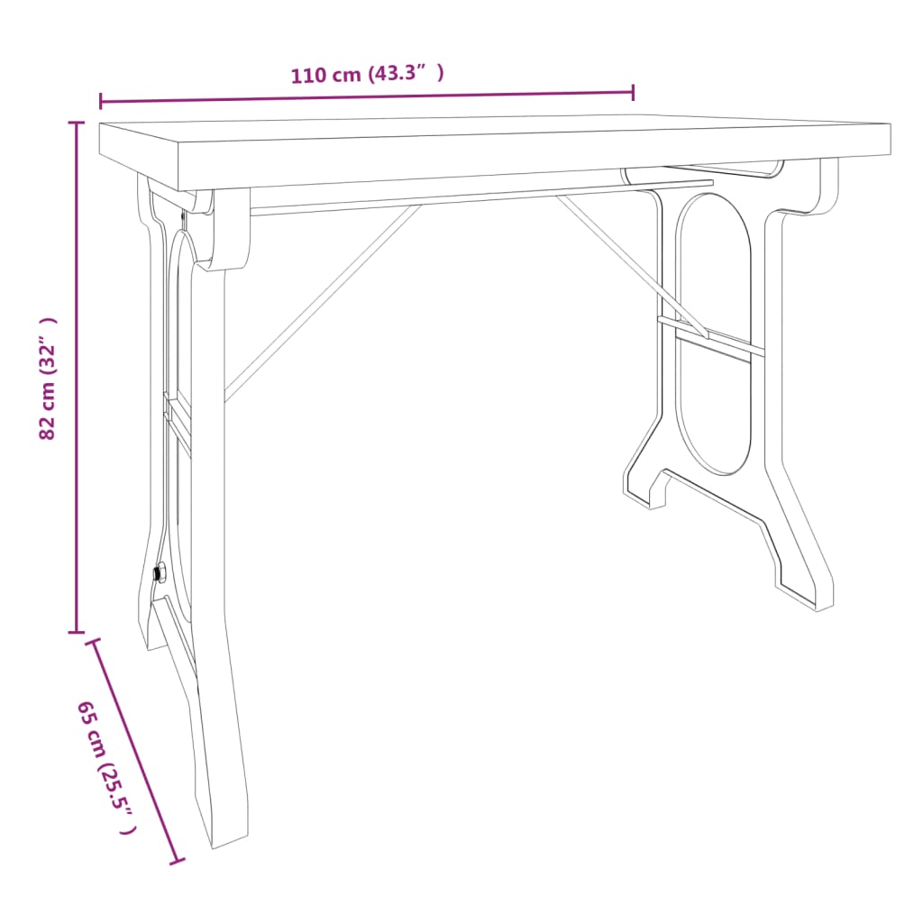 Table à manger 110x65x82 cm en bois de sapin massif et fer