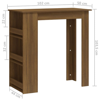 Table de bar avec étagère chêne brun 102x50x103,5 cm matériau bois