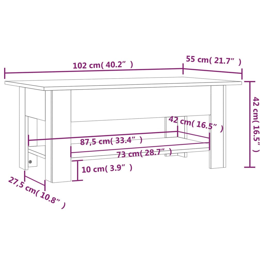 Couchtisch Räuchereiche 102x55x42 cm Holzwerkstoff