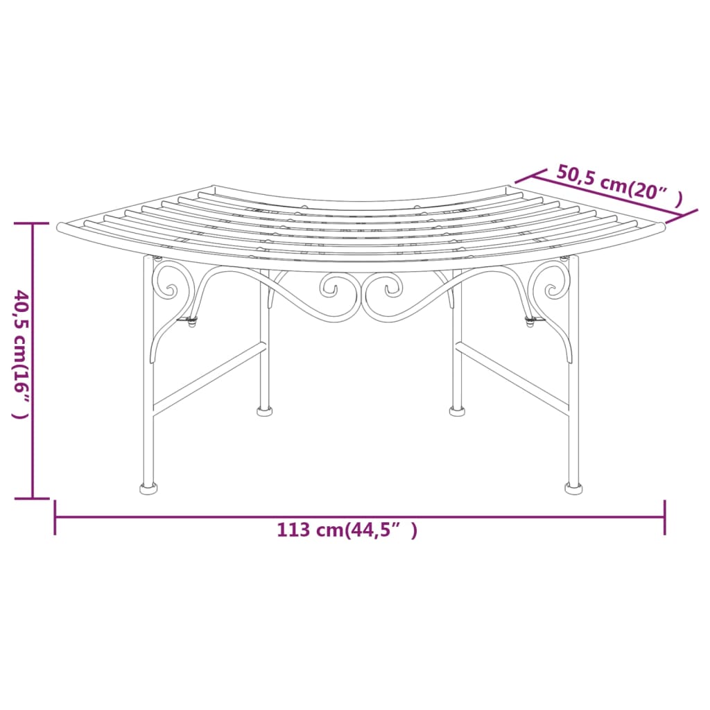 Banc d'arbre 113 cm acier noir