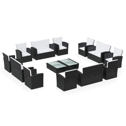 16-tlg. Garten-Lounge-Set mit Kissen Poly-Rattan Schwarz