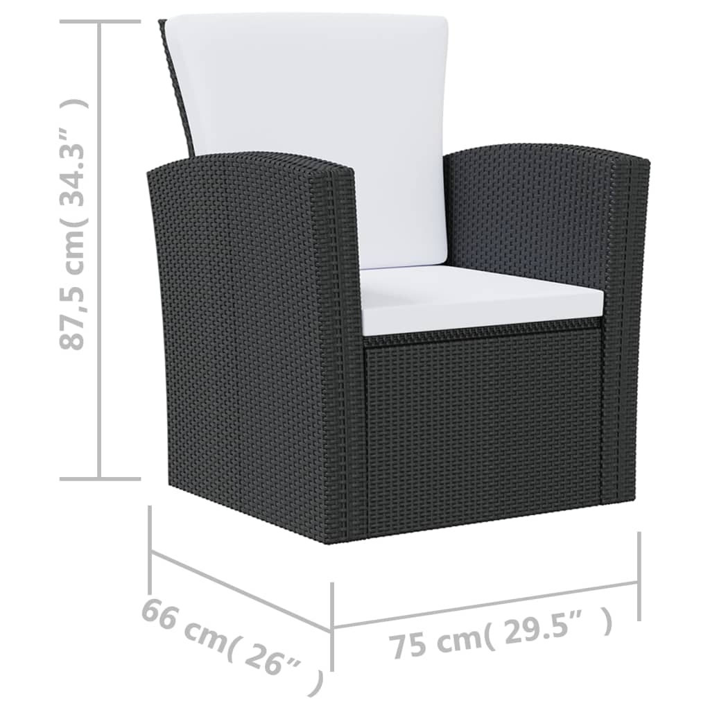 16-tlg. Garten-Lounge-Set mit Kissen Poly-Rattan Schwarz