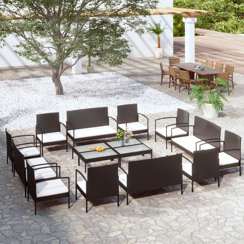 16-tlg. Garten-Lounge-Set mit Auflagen Poly Rattan Schwarz Medium 