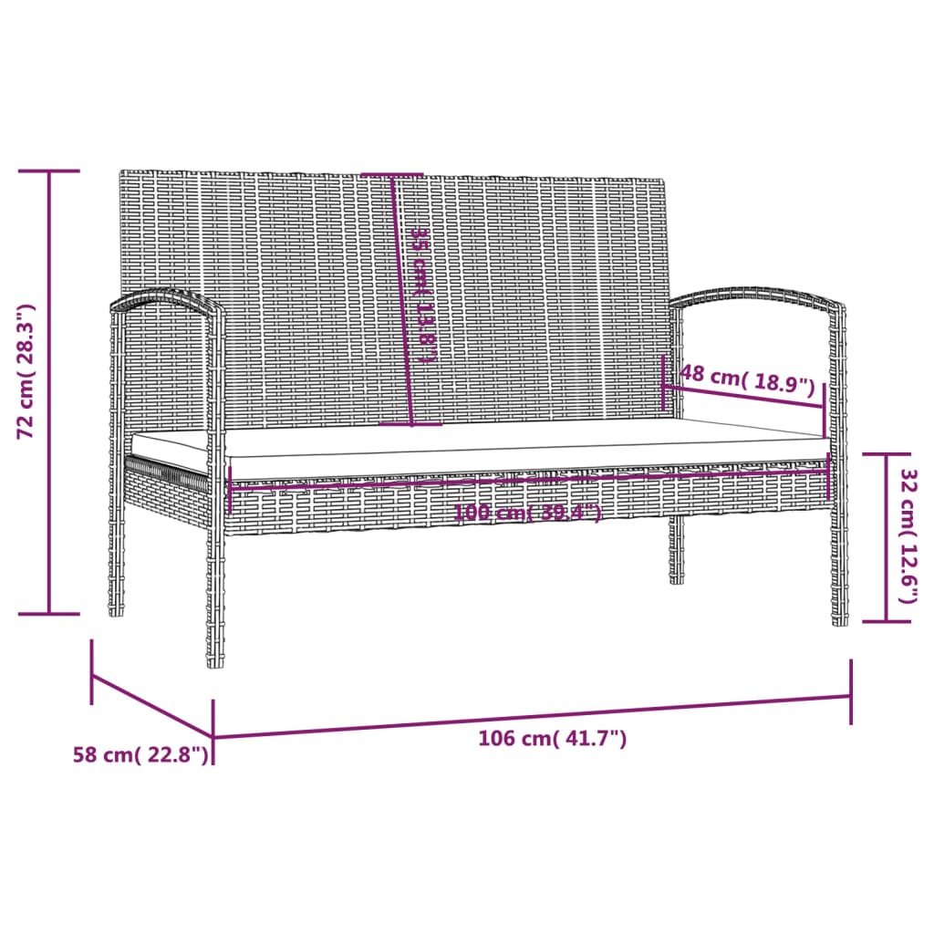 16-tlg. Garten-Lounge-Set mit Auflagen Poly Rattan Grau