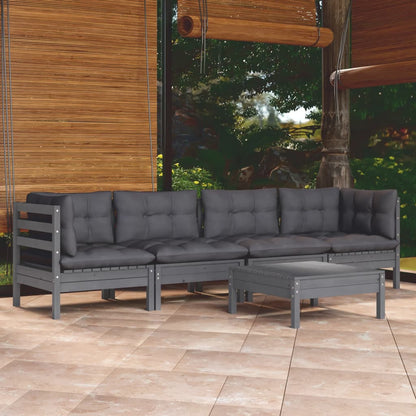 5-tlg. Garten-Lounge-Set mit Kissen Kiefer Massivholz