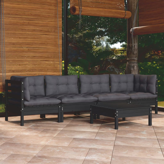 5-tlg. Garten-Lounge-Set mit Kissen Kiefer Massivholz