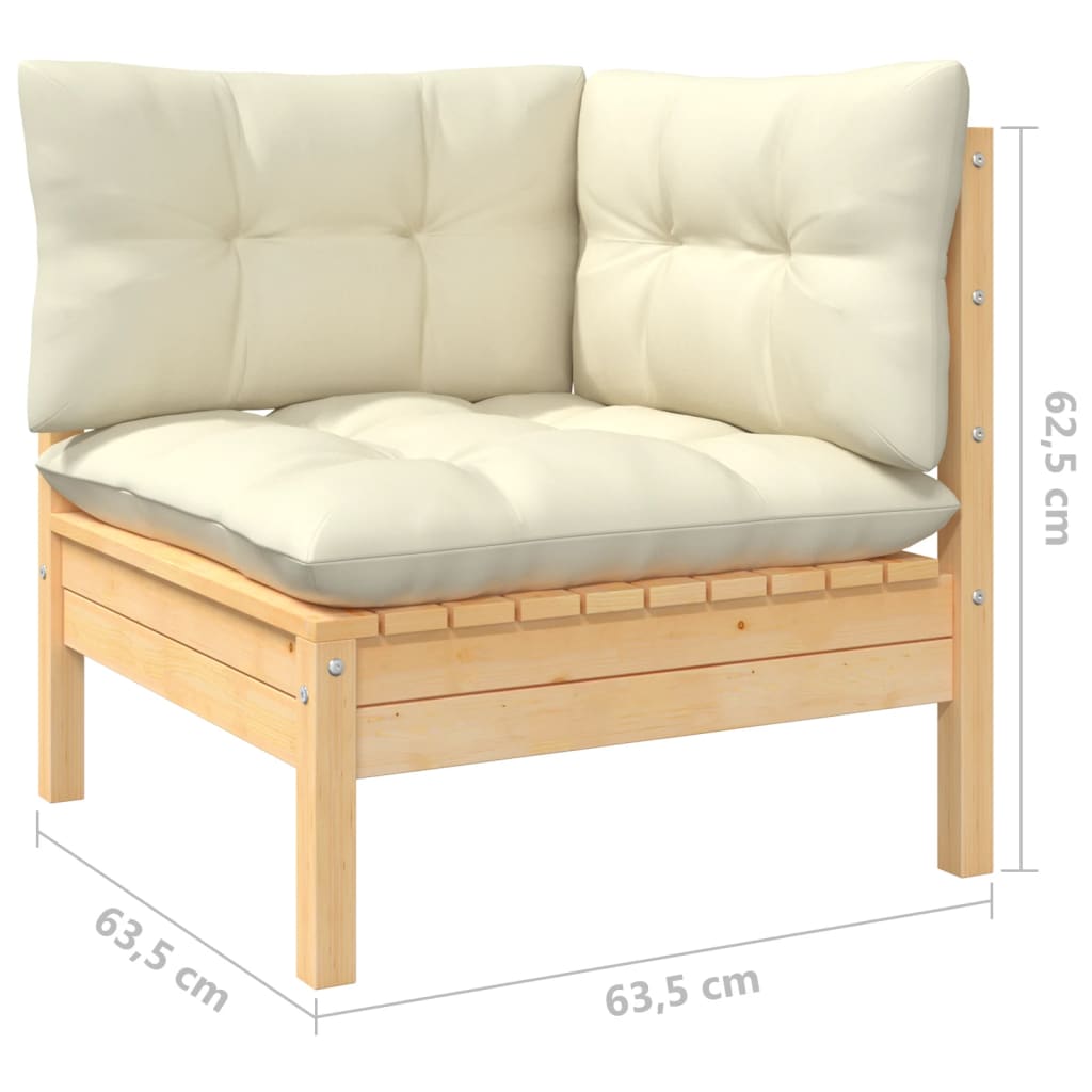 6-tlg. Garten-Lounge-Set mit Creme Kissen Kiefernholz