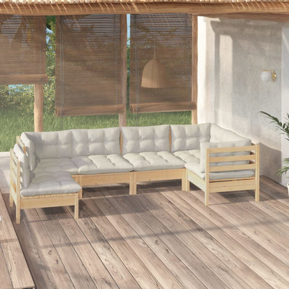 6-tlg. Garten-Lounge-Set mit Creme Kissen Kiefernholz