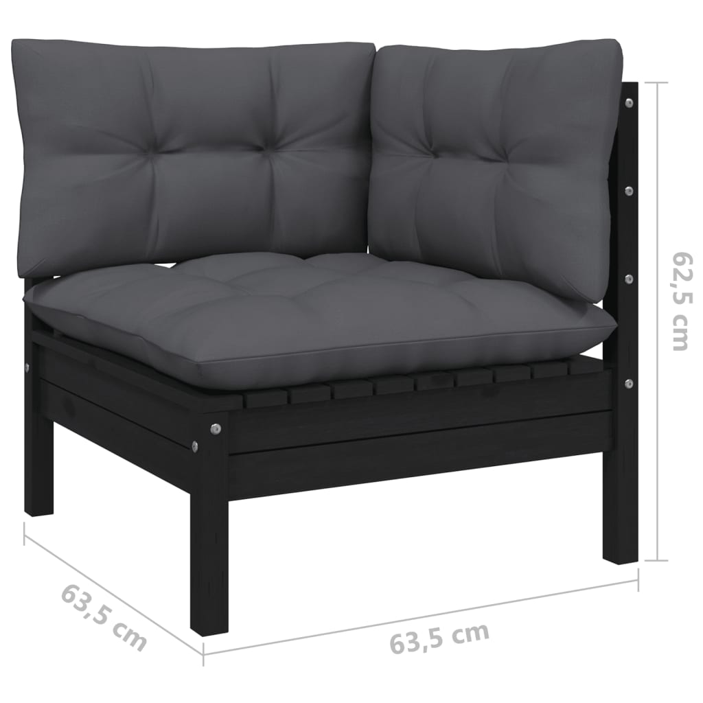 10-tlg. Garten-Lounge-Set mit Kissen Schwarz Kiefernholz