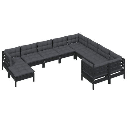 10-tlg. Garten-Lounge-Set mit Kissen Schwarz Kiefernholz