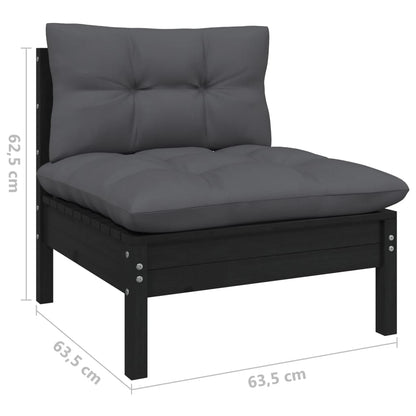 10-tlg. Garten-Lounge-Set mit Kissen Schwarz Kiefernholz