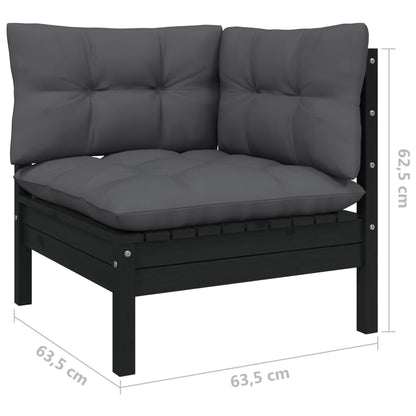 13-tlg. Garten-Lounge-Set mit Kissen Schwarz Kiefer Massivholz