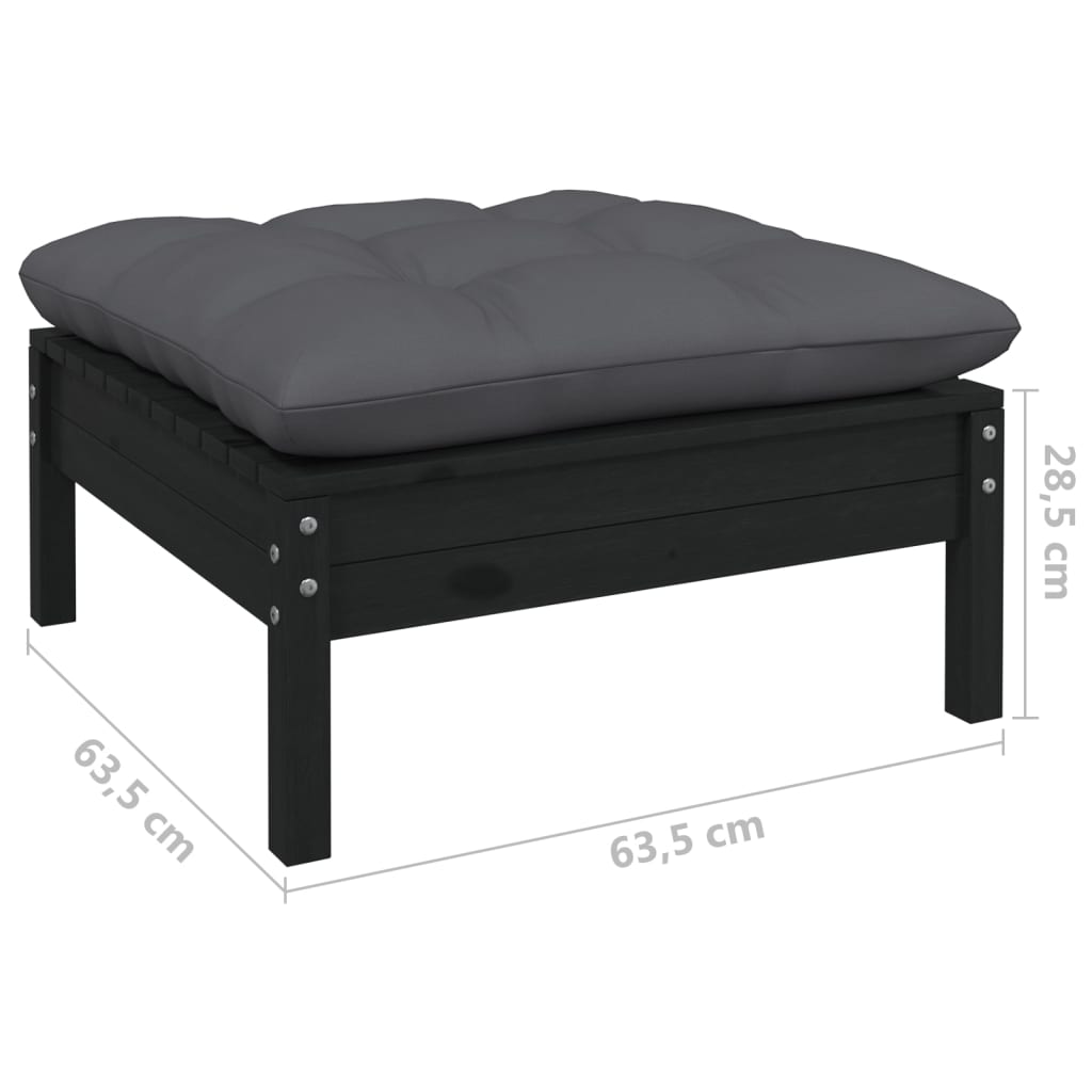 13-tlg. Garten-Lounge-Set mit Kissen Schwarz Kiefer Massivholz