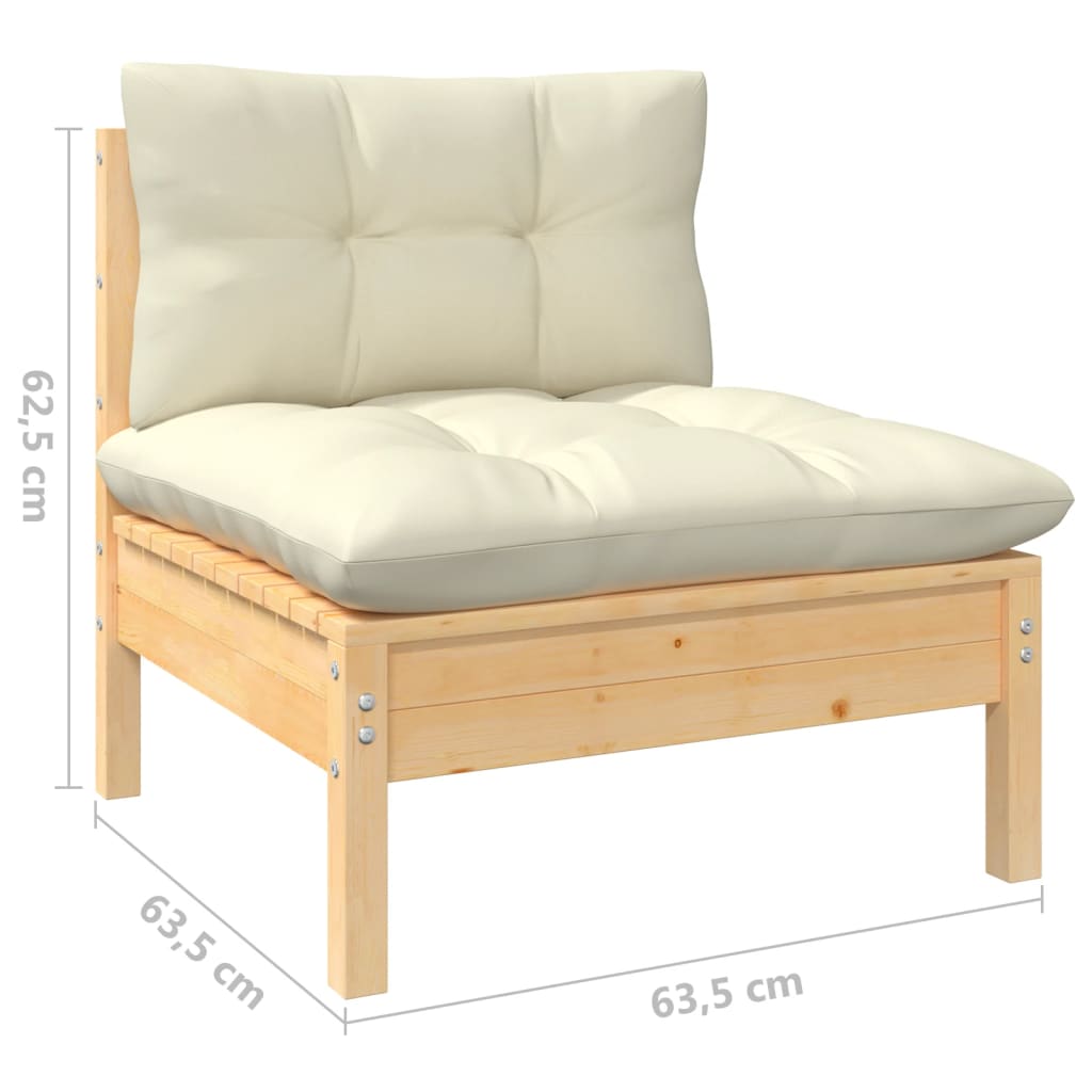 13-tlg. Garten-Lounge-Set mit Creme Kissen Massivholz Kiefer