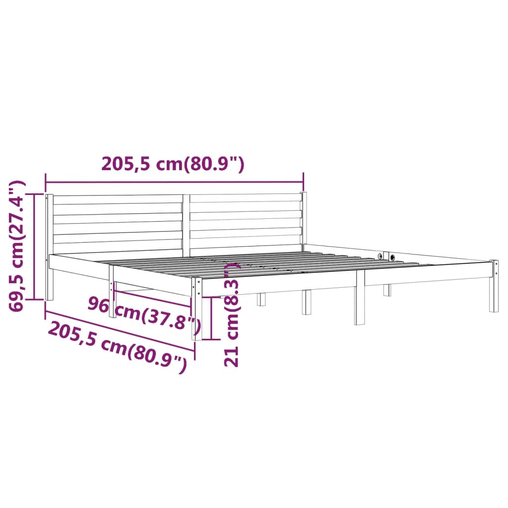 Massivholzbett Kiefer 200x200 cm Schwarz