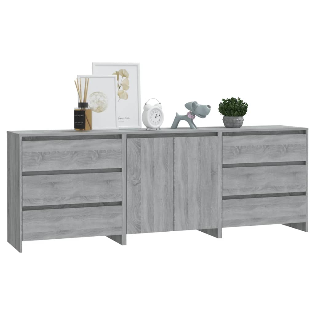 3-tlg. Sideboard Grau Sonoma Holzwerkstoff