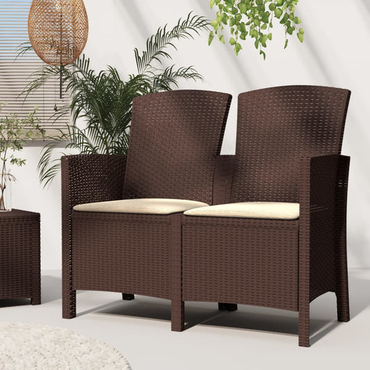 Banc de jardin 2 places avec coussin PP rotin marron