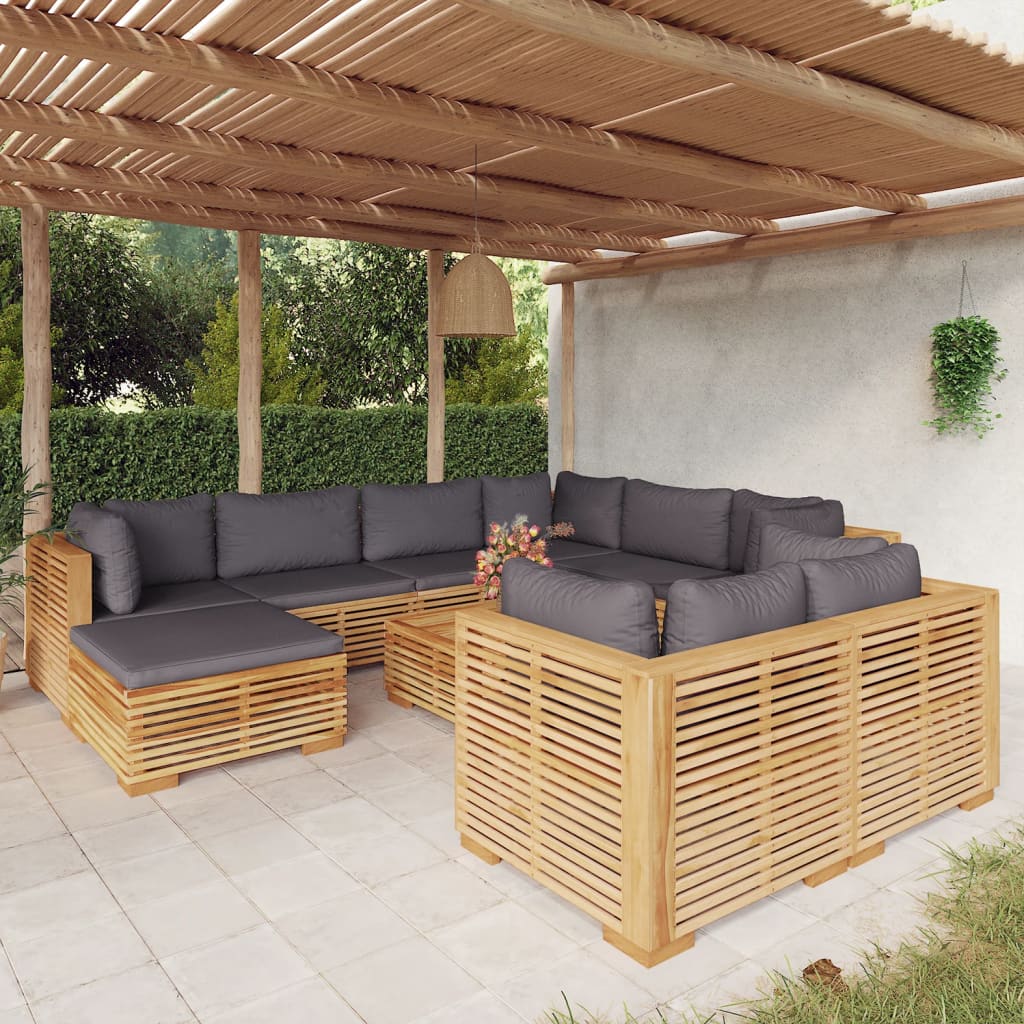 10-tlg. Garten-Lounge-Set mit Kissen Massivholz Teak