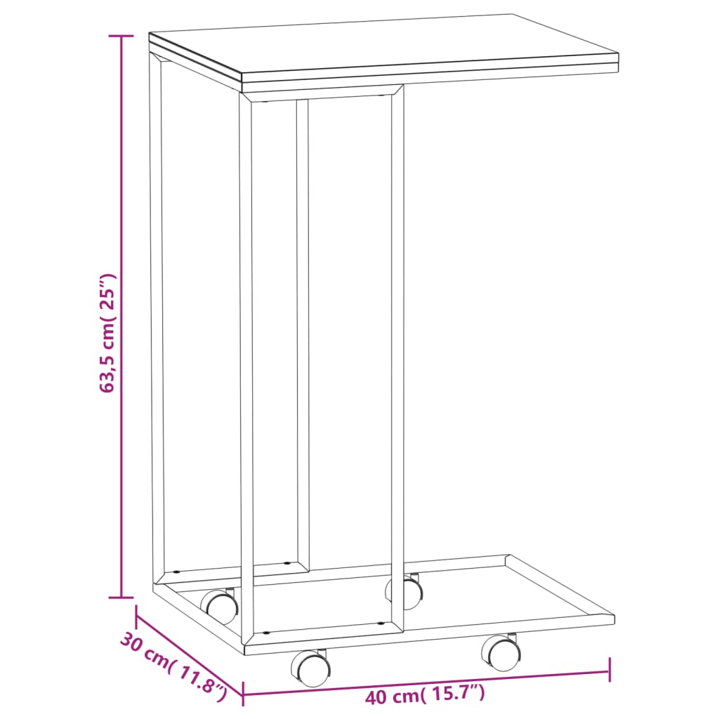 Mesa auxiliar con ruedas negra 40x30x63,5 cm fabricada en madera