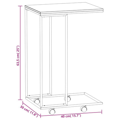 Mesa auxiliar con ruedas negra 40x30x63,5 cm fabricada en madera