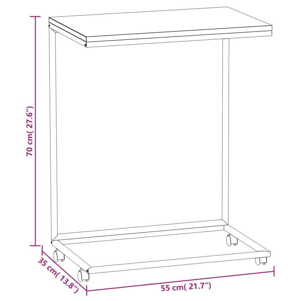 Table d'appoint à roulettes blanc 55x35x70 cm en bois