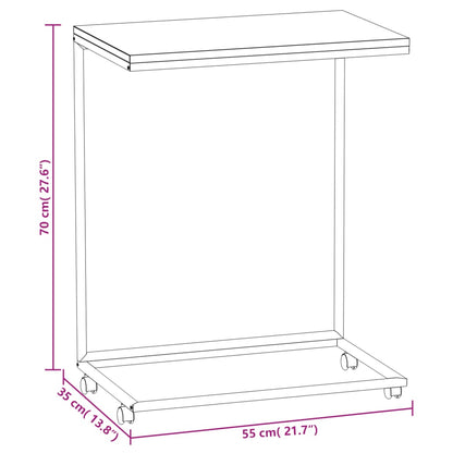 Table d'appoint à roulettes blanc 55x35x70 cm en bois