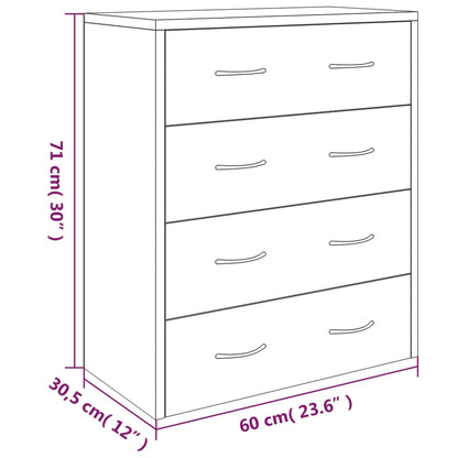 Kommode mit 4 Schubladen 60x30,5x71 cm Hochglanz-Weiß