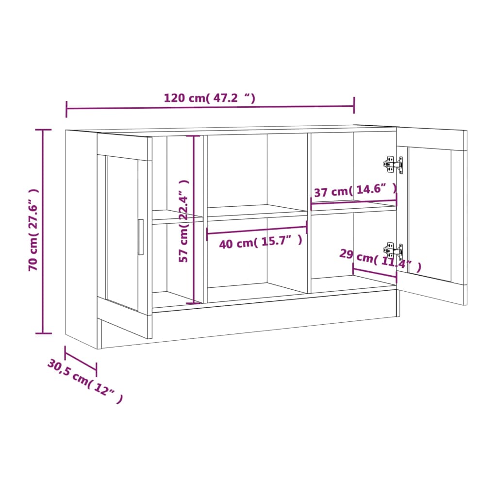 Vitrina gris Sonoma 120x30,5x70 cm material madera