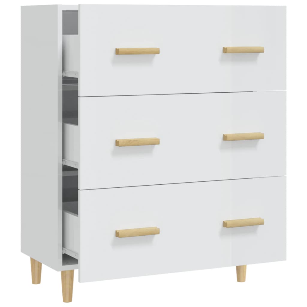 Buffet blanc brillant 70x34x90 cm en bois