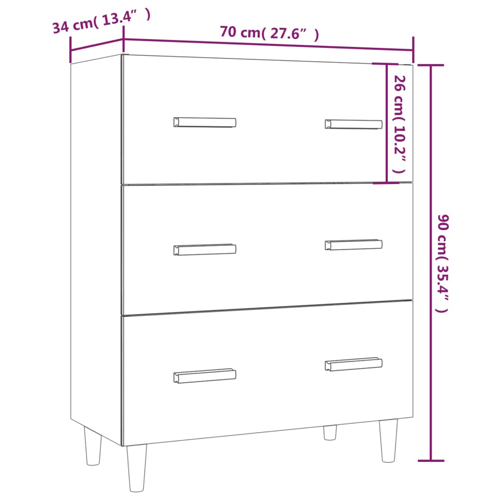 Buffet blanc brillant 70x34x90 cm en bois