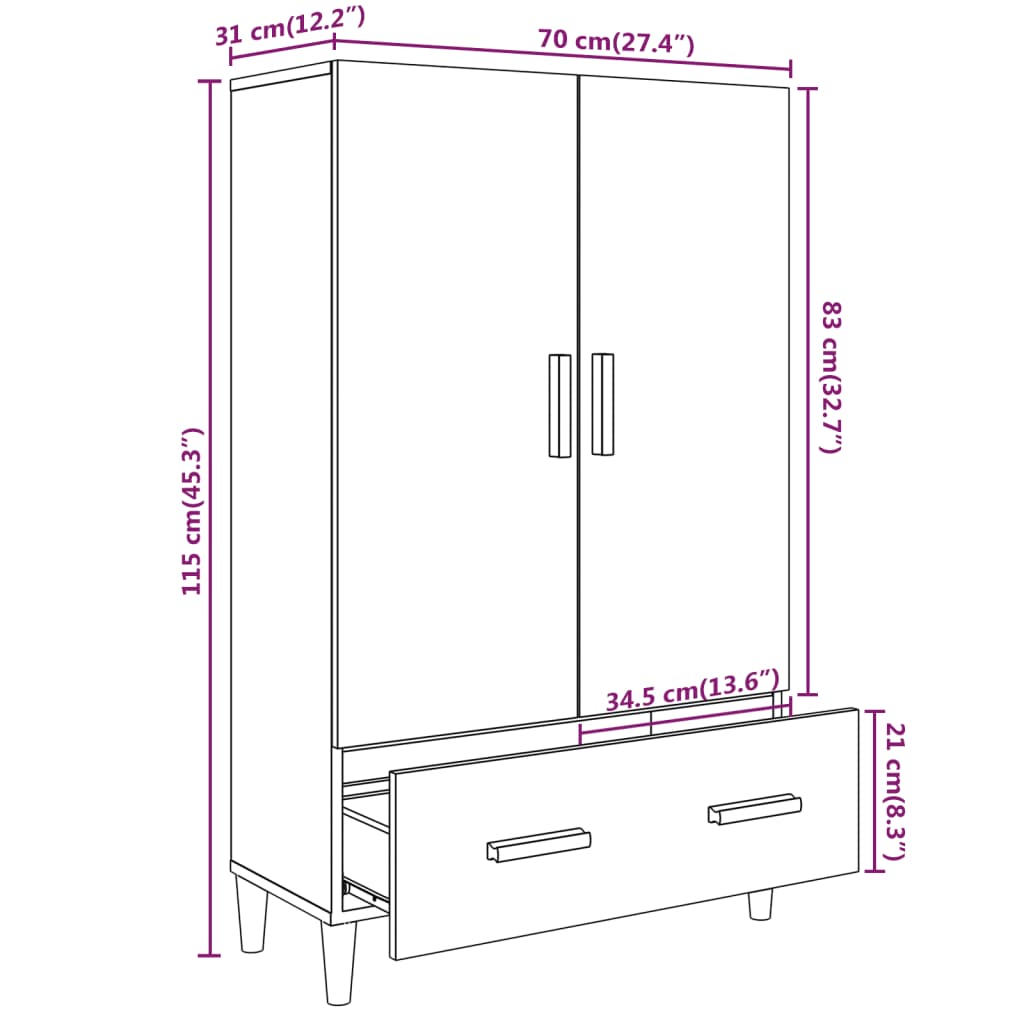 Highboard Schwarz 70x31x115 cm Holzwerkstoff