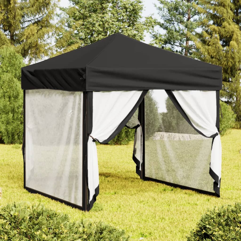 Tente de fête pliable avec parois latérales noire 2x2 m