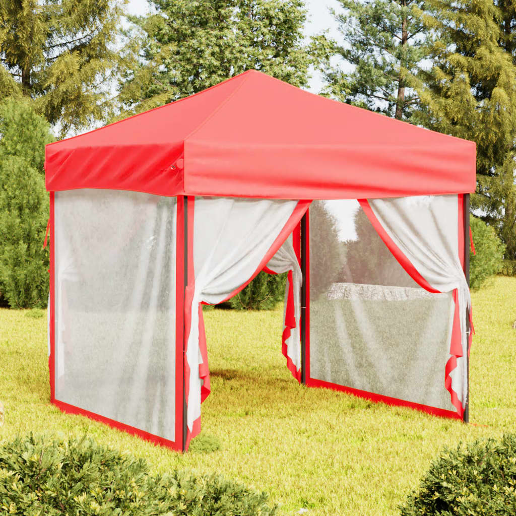 Tente de fête pliable avec parois latérales rouge 2x2 m