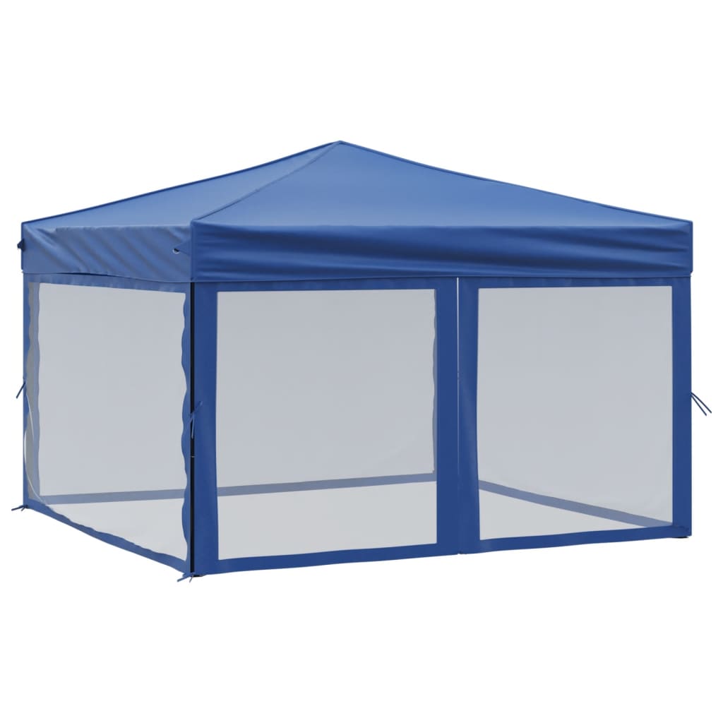 Tente de fête pliable avec parois latérales bleue 3x3 m