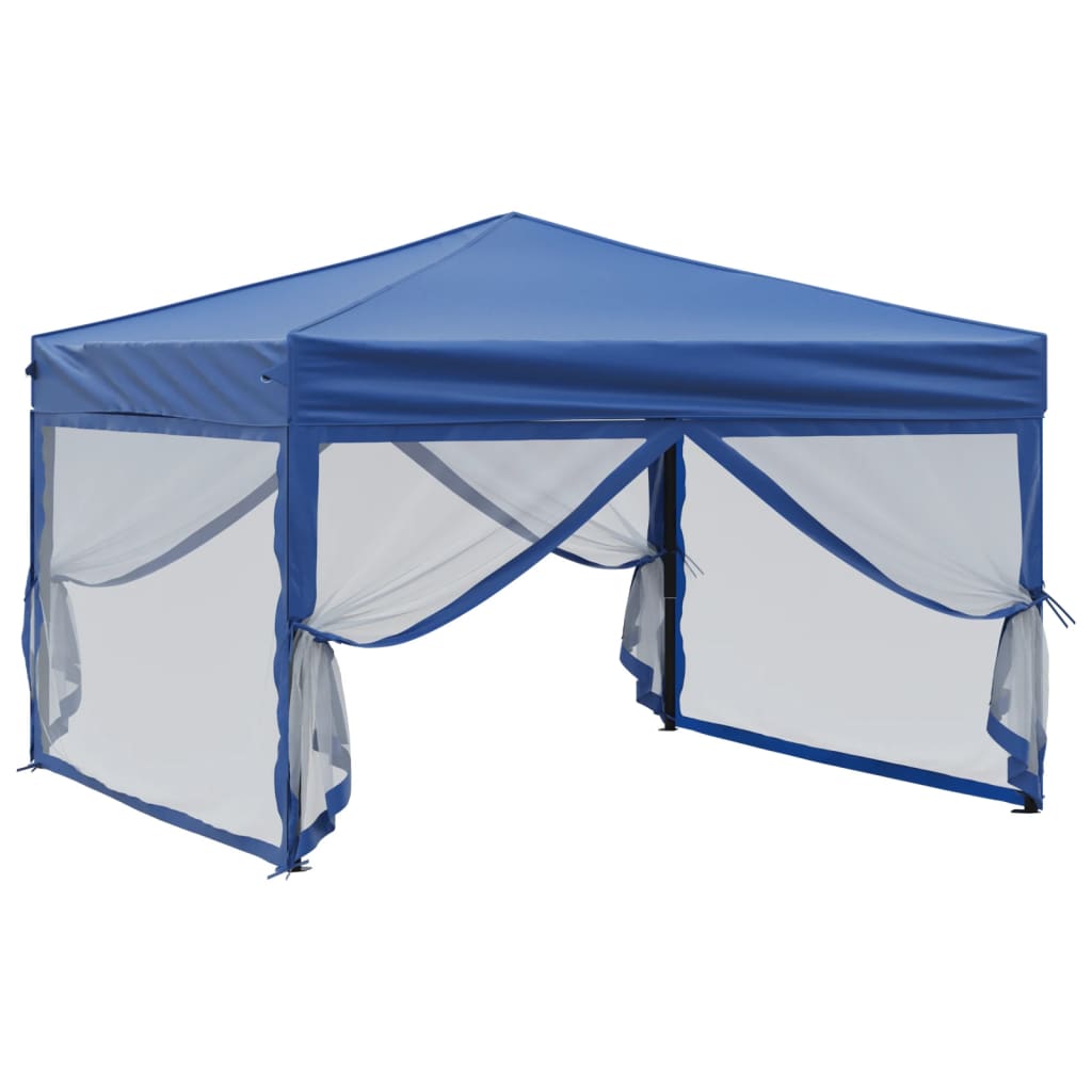 Tente de fête pliable avec parois latérales bleue 3x3 m