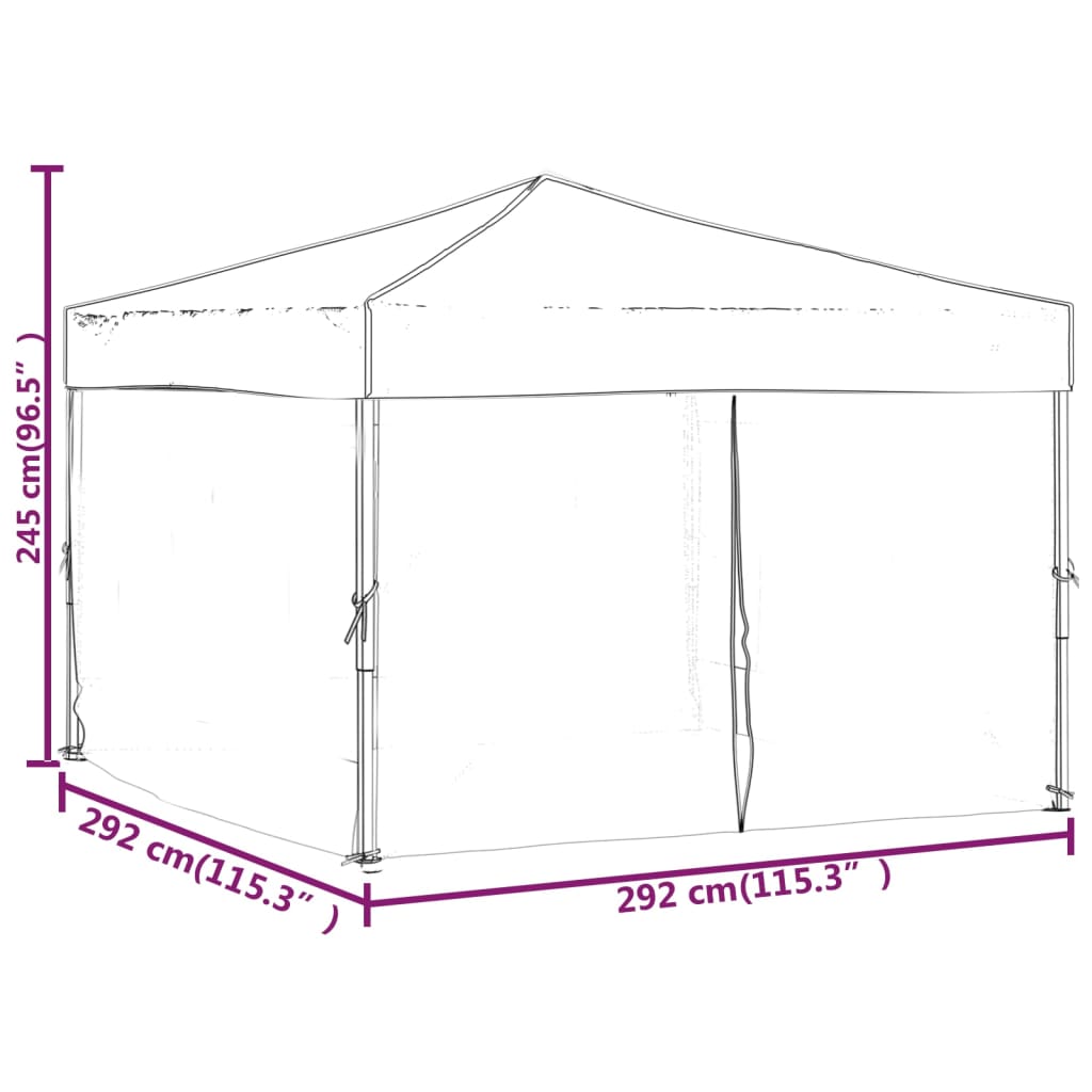 Tente de fête pliable avec parois latérales bleue 3x3 m