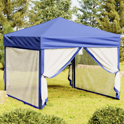 Tente de fête pliable avec parois latérales bleue 3x3 m