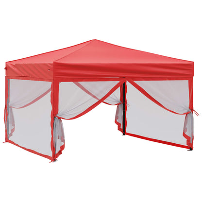 Tente de fête pliable avec parois latérales rouge 3x3 m