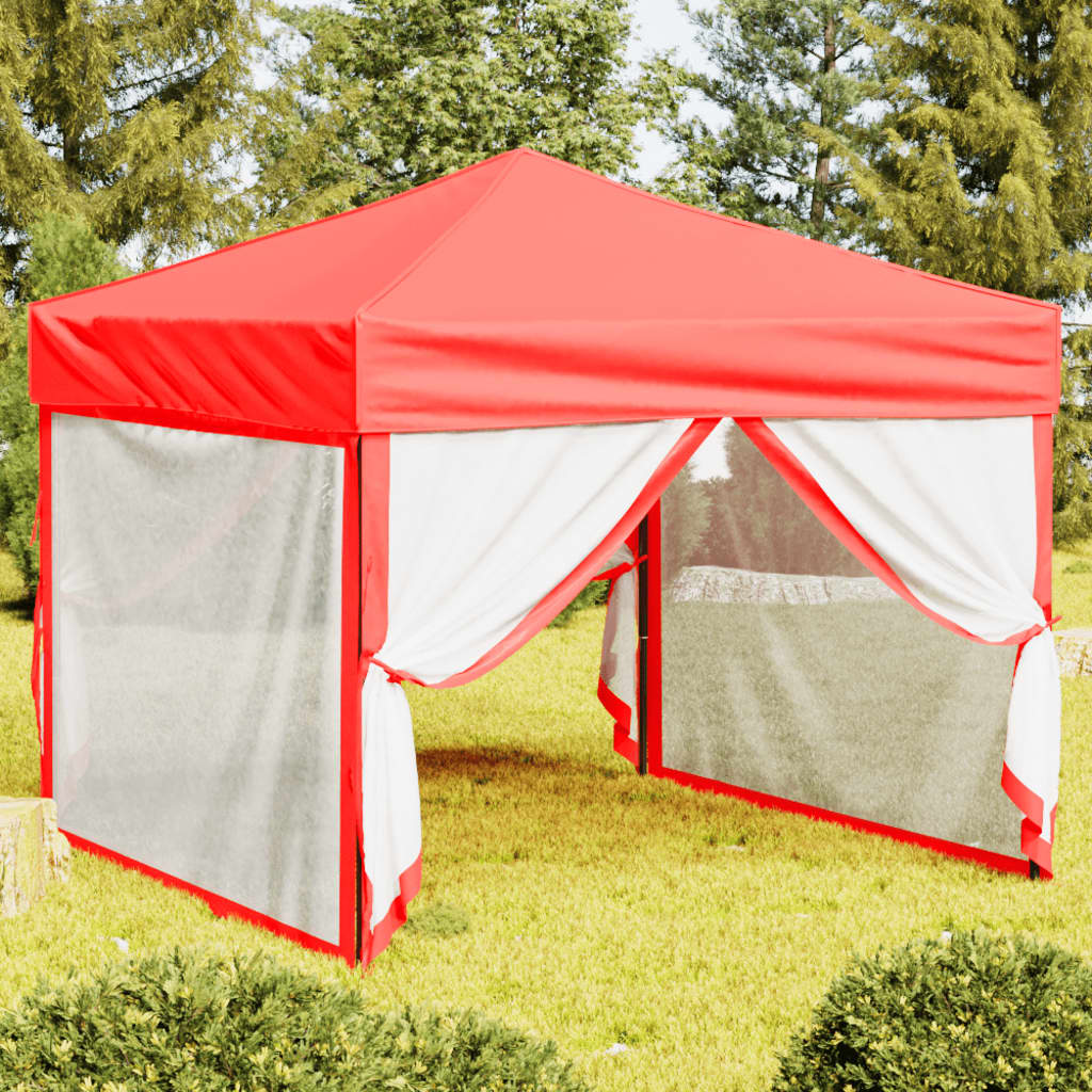 Tente de fête pliable avec parois latérales rouge 3x3 m