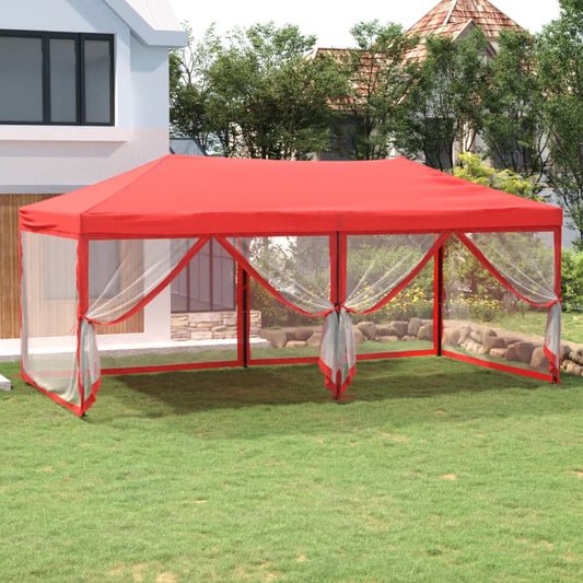 Carpa para fiestas plegable con paredes laterales roja 3x6 m