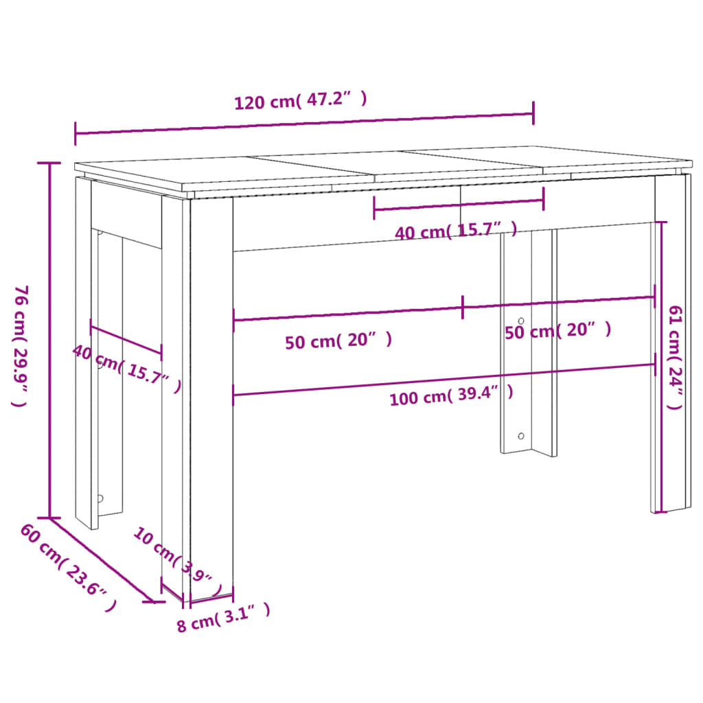 Esstisch Braun Eichen-Optik 120x60x76 cm Holzwerkstoff