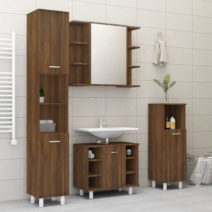 Armoire de toilette avec miroir aspect chêne marron 80x20,5x64cm matériau bois