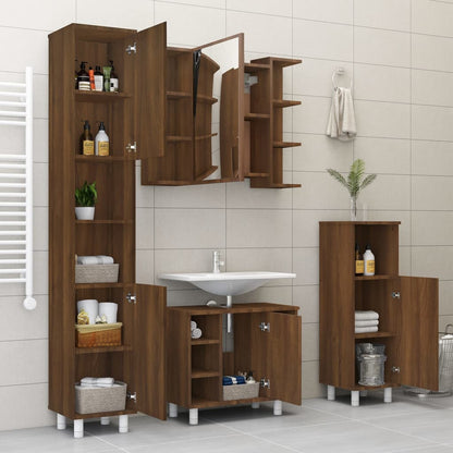 Armoire de toilette avec miroir aspect chêne marron 80x20,5x64cm matériau bois